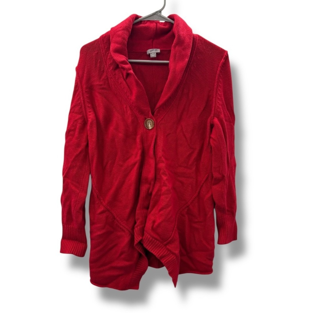 J.Jill Button Front Cardigan Women's Medium Red Knit Long Sleeve Casual Layered